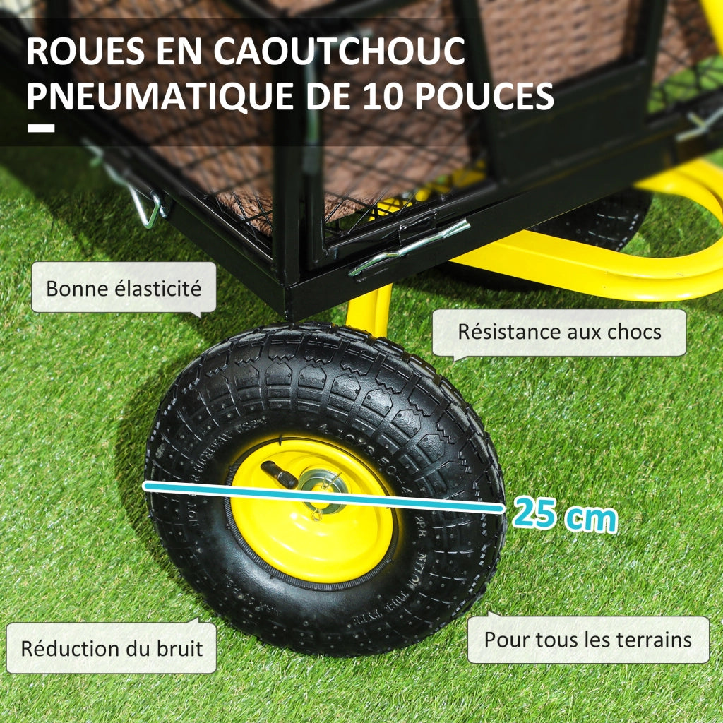 Carrello da giardino 4 ruote con lati amovibili ¨C zephmum ¨C nero e giallo 104x54x51 cm