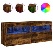 Mobile TV a Parete | Armadietto TV | Mobile Porta TV con Luci LED Rovere Fumo 100x30x40 cm