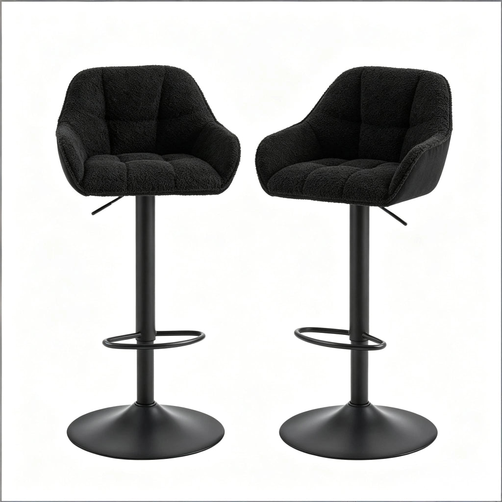 Set di 2 sgabelli da bar girevoli e regolabili in altezza, rivestimento Chenille e Corduroy, nero