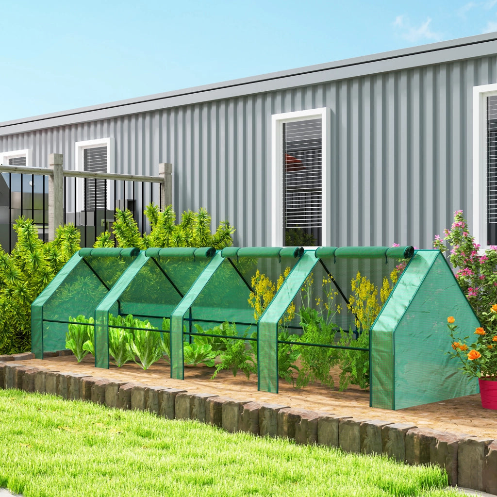 Mini Serra da Giardino 360x90x90 cm a 4 Porte Arrotolabili con Copertura Allungata in Acciaio e PE Verde