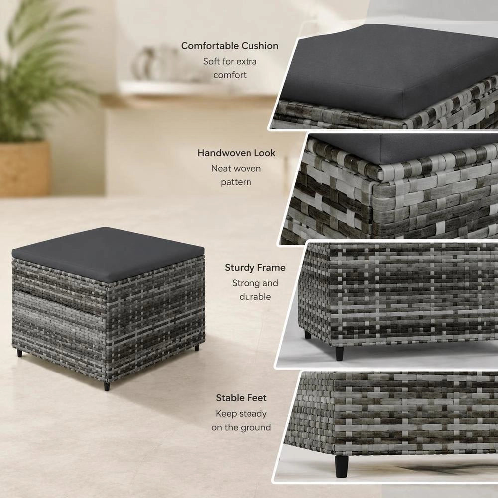Garden Stool With Cushion, Grey Poly Rattan