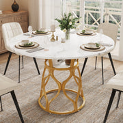 TAVOLO da Pranzo Rotondo 100x100x75 cm Bianco e Oro con Ripiano