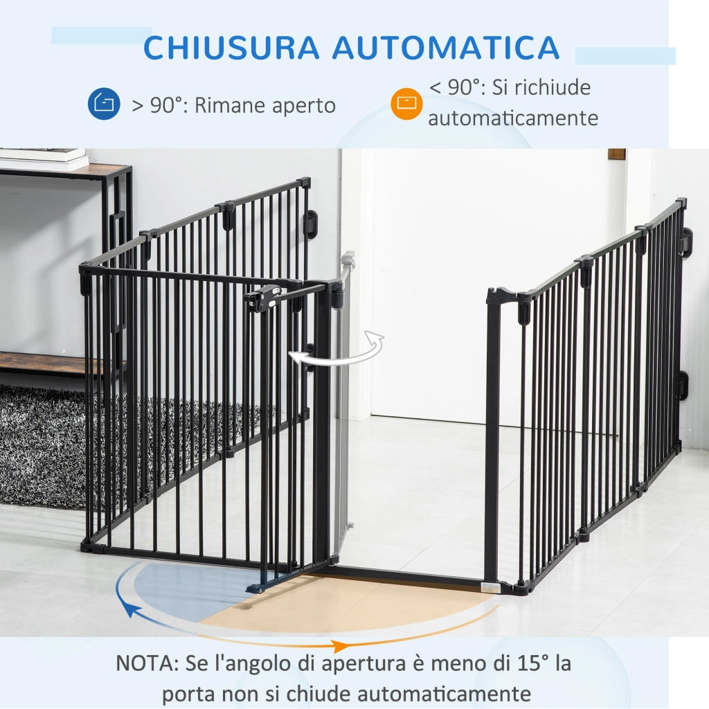Recinto per Cani Gatti Pieghevole 482,5x2x76 cm 8 Sezioni in Acciaio Nero