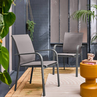 Set di 2 sedie da giardino impilabile in alluminio e textilene,