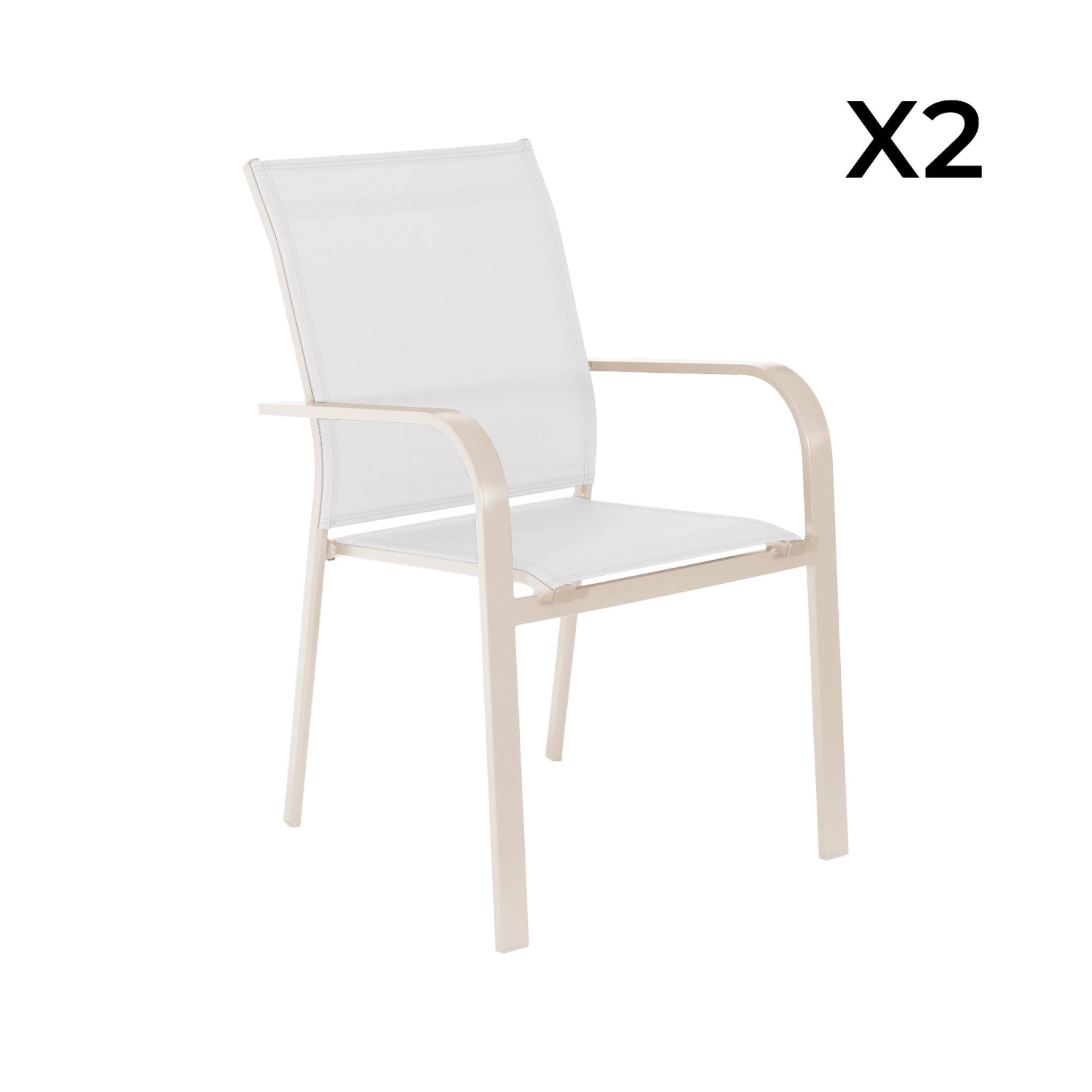 Set di 2 sedie da giardino impilabile in alluminio e textilene, beige