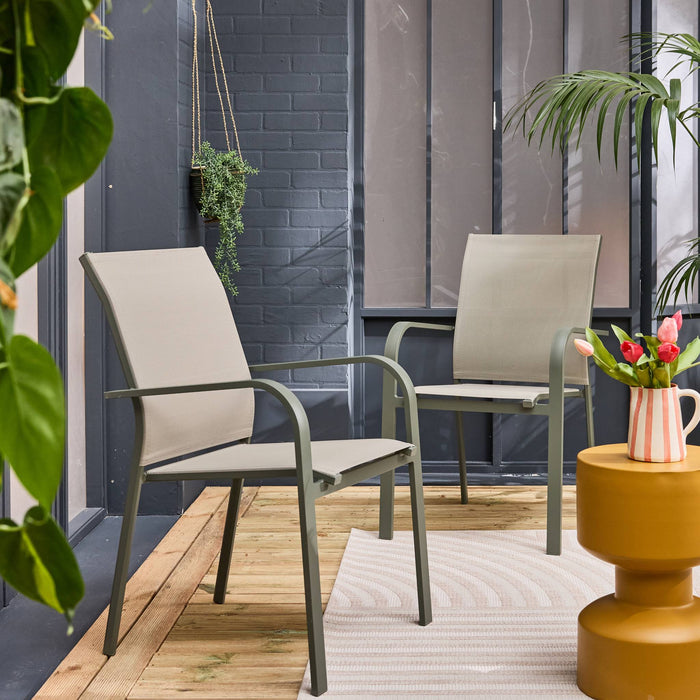 Set di 2 sedie da giardino impilabile in alluminio e textilene, verde