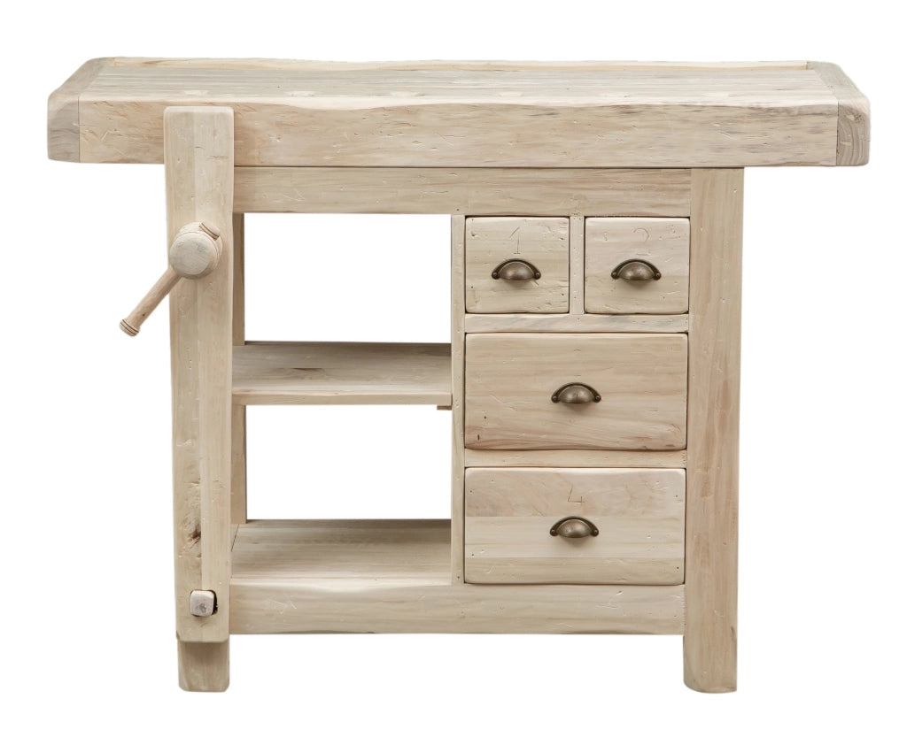 Biscottini Banco da lavoro Country in legno massello di tiglio grezzo L116xPR63xH90 cm. Made in Italy