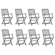 Sedie da Giardino Pieghevoli 8 pz con Cuscini Massello Acacia 3078264