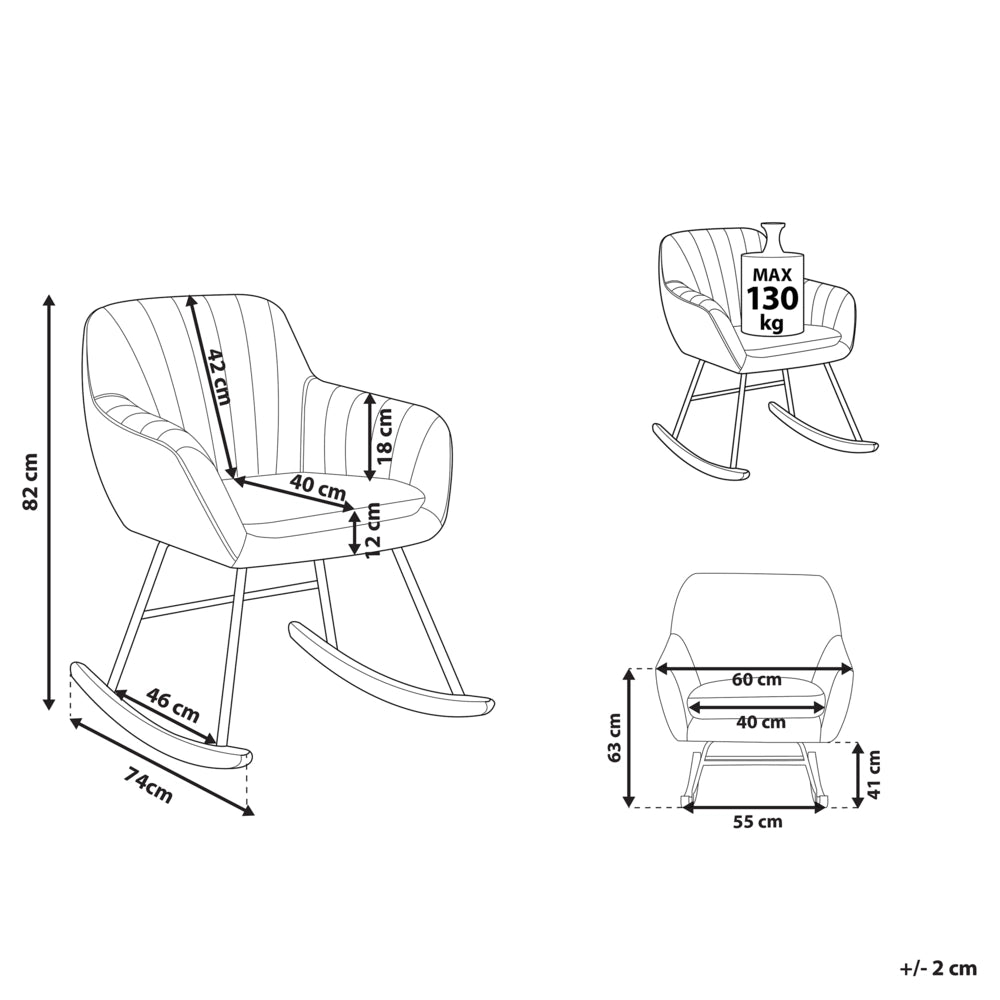 Sedia A Dondolo Velluto Grigio Gambe In Metallo Pattini In Legno Moderni