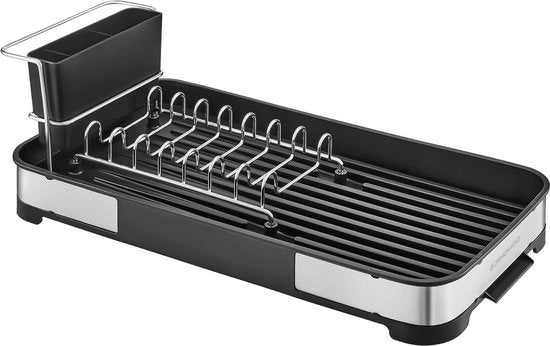 Afdriuiprek per lavandino con cassetta per residui e holder per posate in acciaio inossidabile - nero e argento KCS034B01