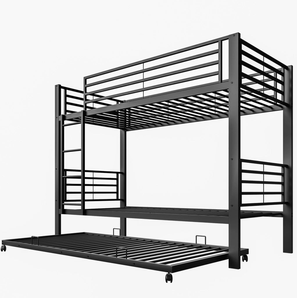 Letto a castello in metallo 90x200 cm con letto estraibile 90x190 cm; nero