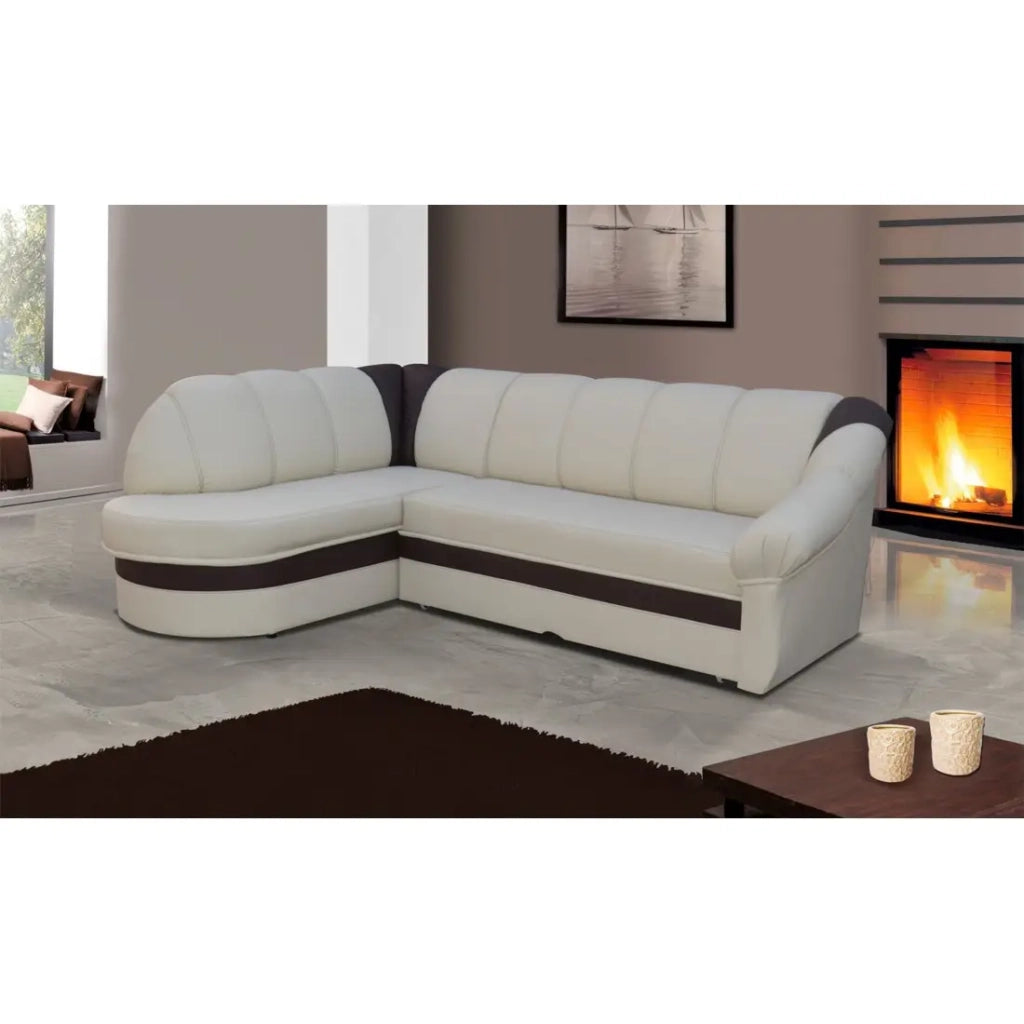 Divano angolare sinistro convertibile BENANA 250 cm crema e marrone con contenitore