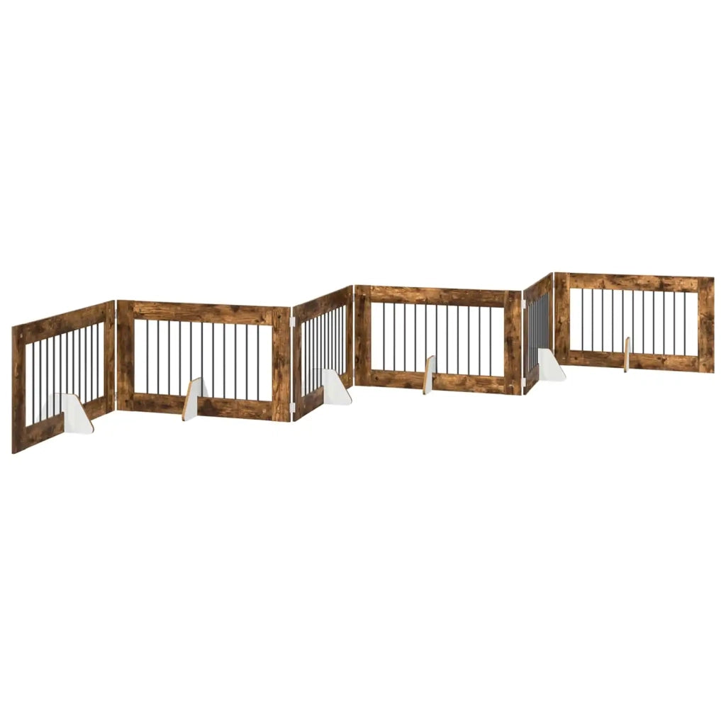 Cancello per cani con supporti 6 pcs Rovere Fumo 100 x 60 cm