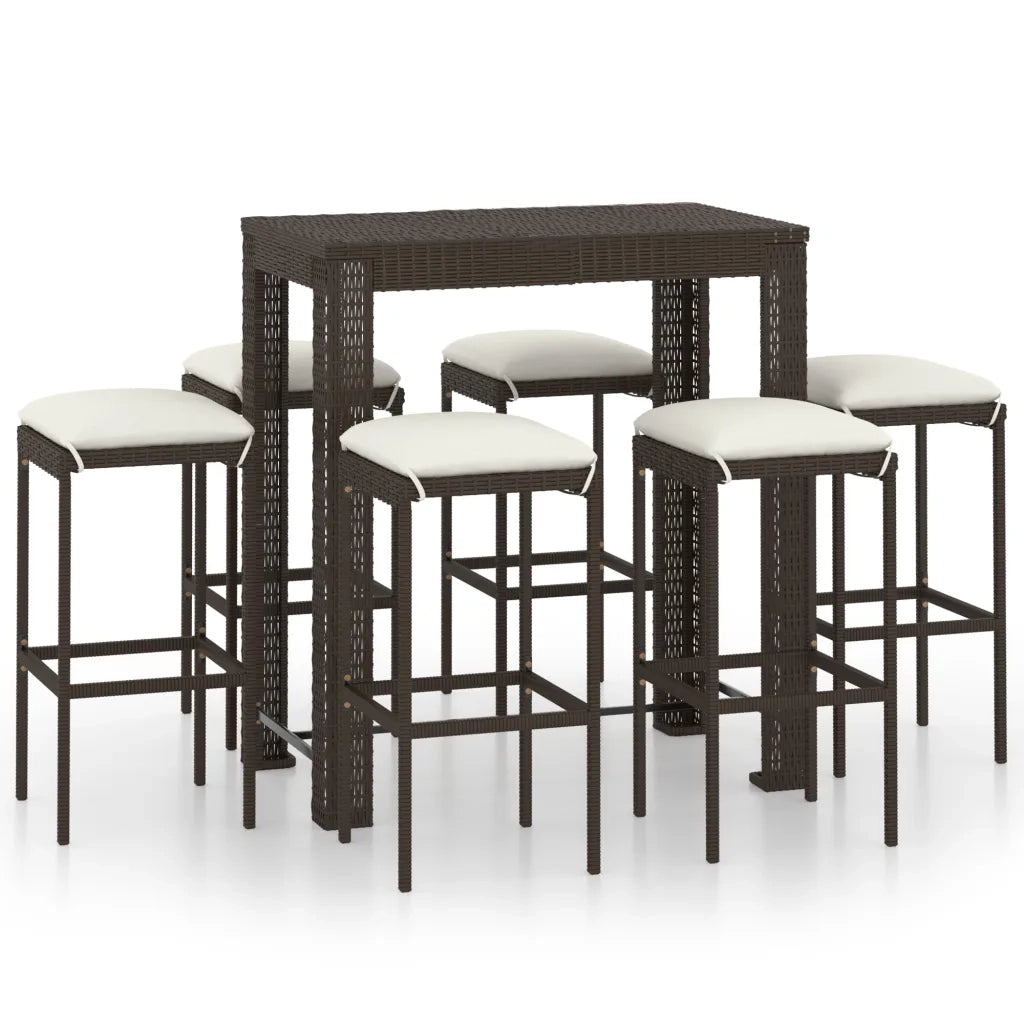 Set da Bar da Giardino 7 pz | Set Salotto da Giardino con Cuscini in Polyrattan Marrone