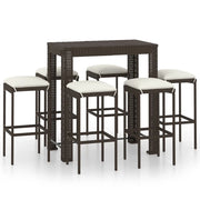 Set da Bar da Giardino 7 pz | Set Salotto da Giardino con Cuscini in Polyrattan Marrone