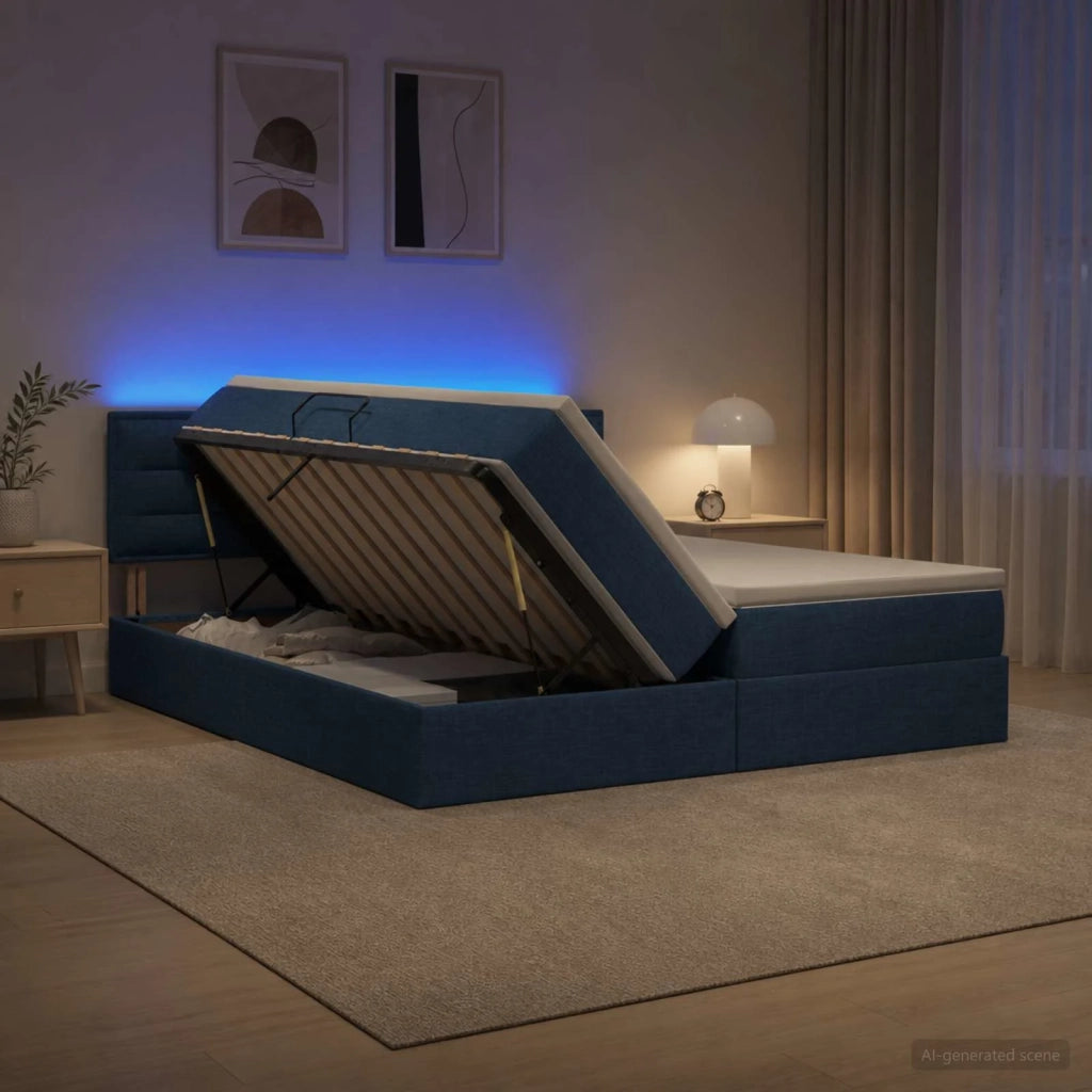 Letto con contenitore LED e materasso Blu 180 x 200 cm Tessuto 3459341