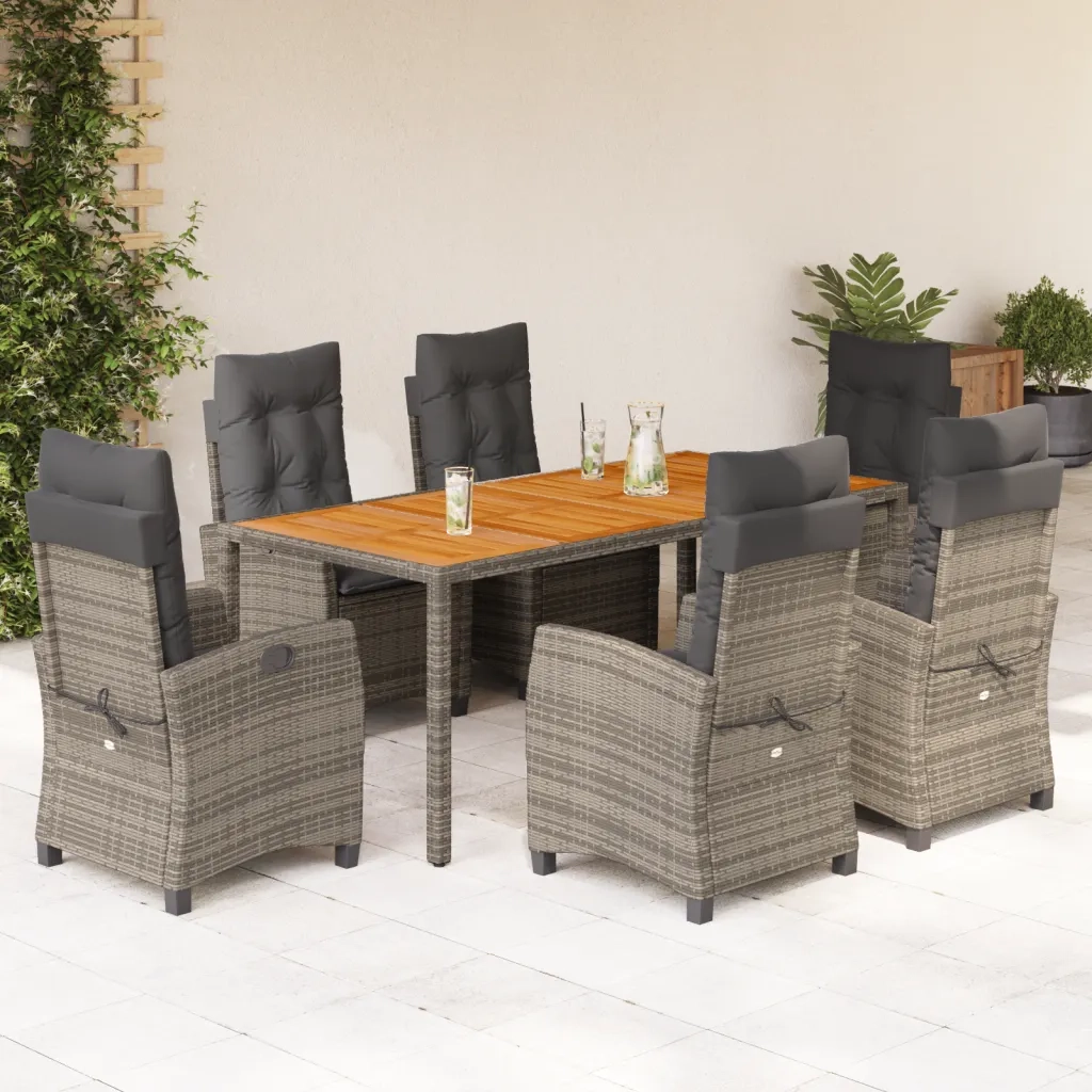 Set da Pranzo da Giardino 7 pz con Cuscini in Polyrattan Grigio 3212677