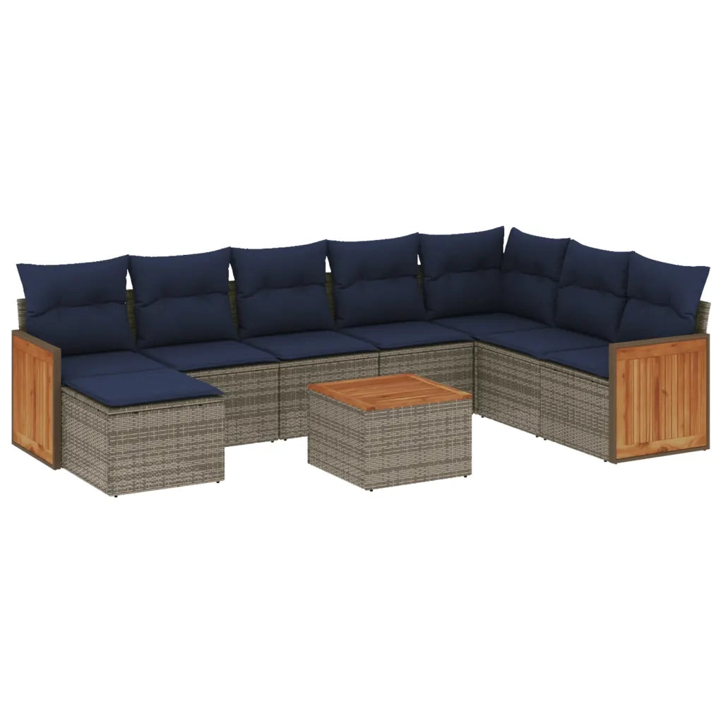 Set Divani da Giardino 9 pz con Cuscini Grigio in Polyrattan 3227937