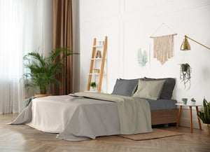 Set Lenzuola Sopra Sotto e Federe Doubleface Tortora/Fumo Singolo