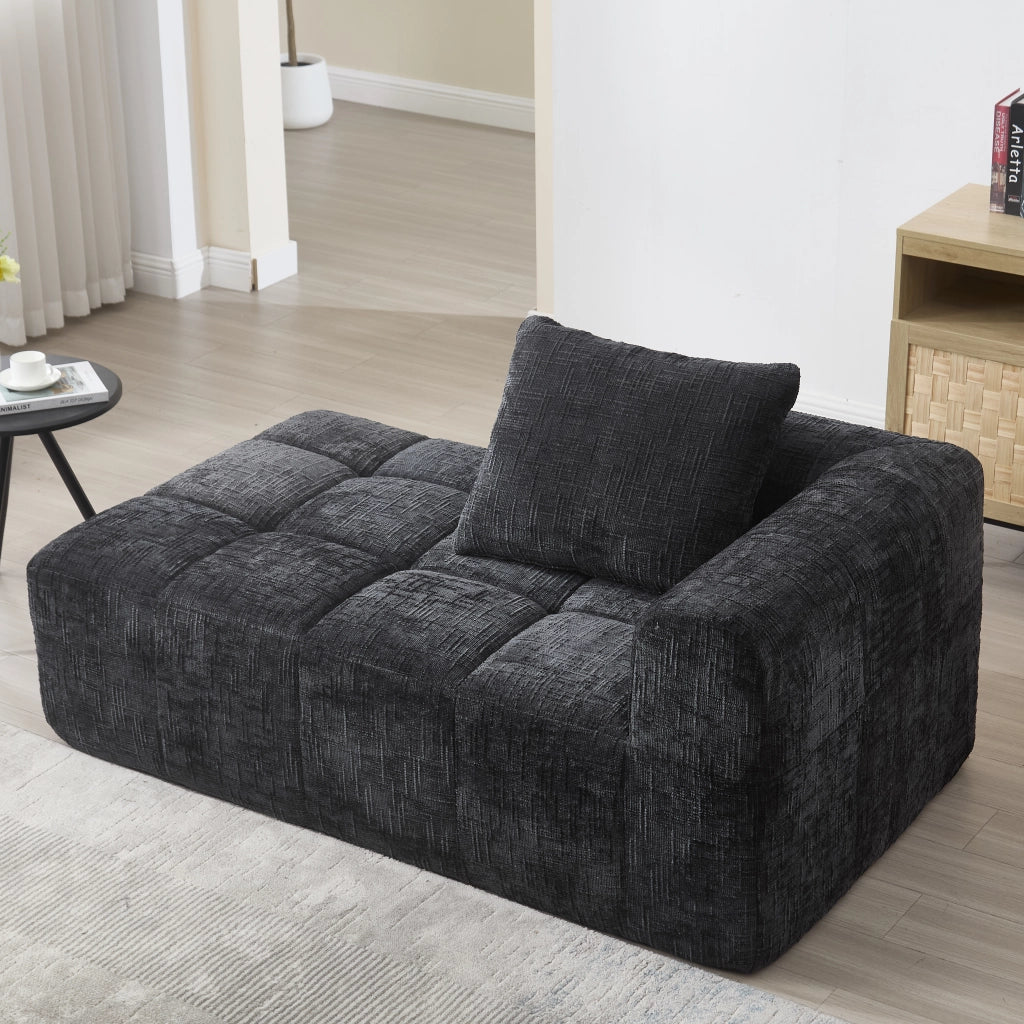 OKWISH Dormeuse con Seduta Imbottita, Tasche Laterali e Cuscino, Comfort Avvolgente per Relax, Ciniglia, Nero