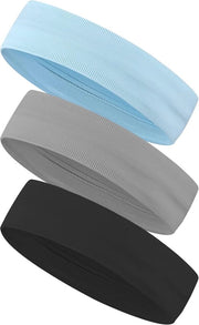 3 Set di cinture per la testa per sport, cinture elastiche antiscivolo, cinture per capelli, cinture sportive, cinture per sudore, per jogging, ciclismo, yoga, pallacanestro (nero grigio blu)