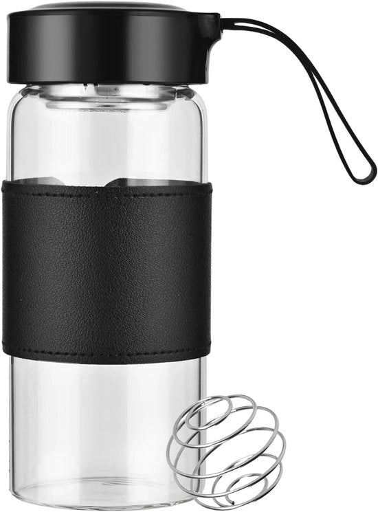 Shaker per Proteine - BPA Libero - Con Filtro Integrato - Lattina in Acciaio Inossidabile per Mescolare - Progettato per essere Liscio - Con Supporto Antiscivolo in Silicone - Adatto a.