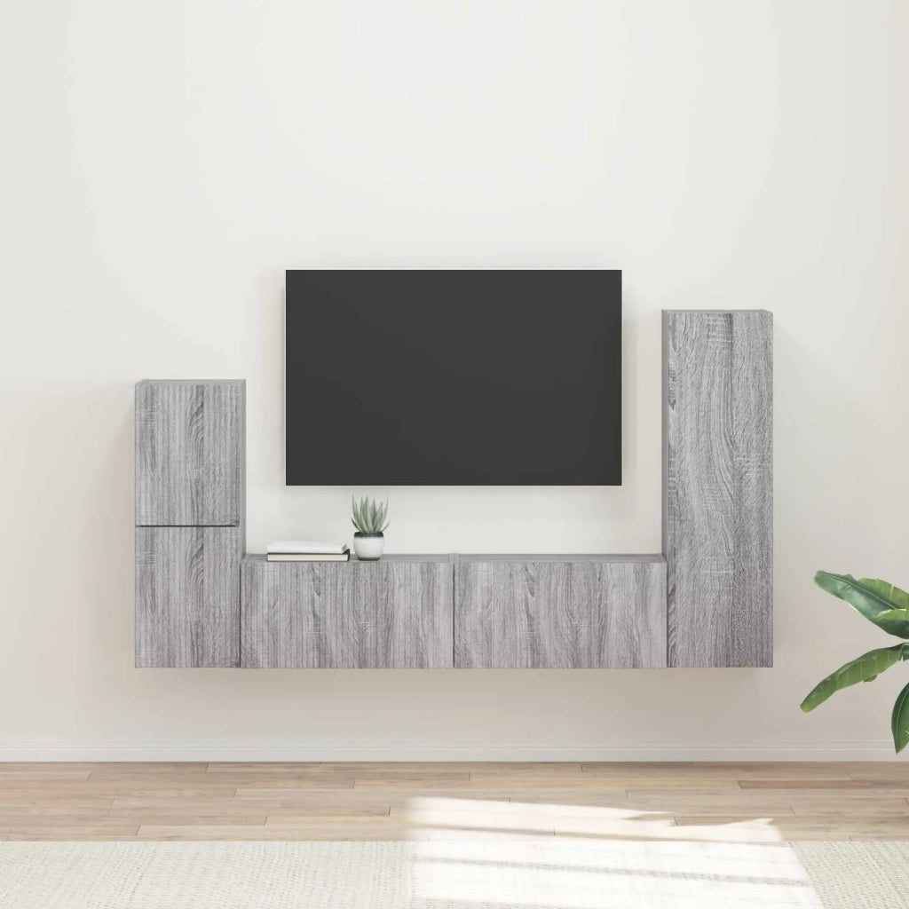 Set mobile TV 4 pz-Credenza per TV Grigio Sonoma Legno multistrato 624783