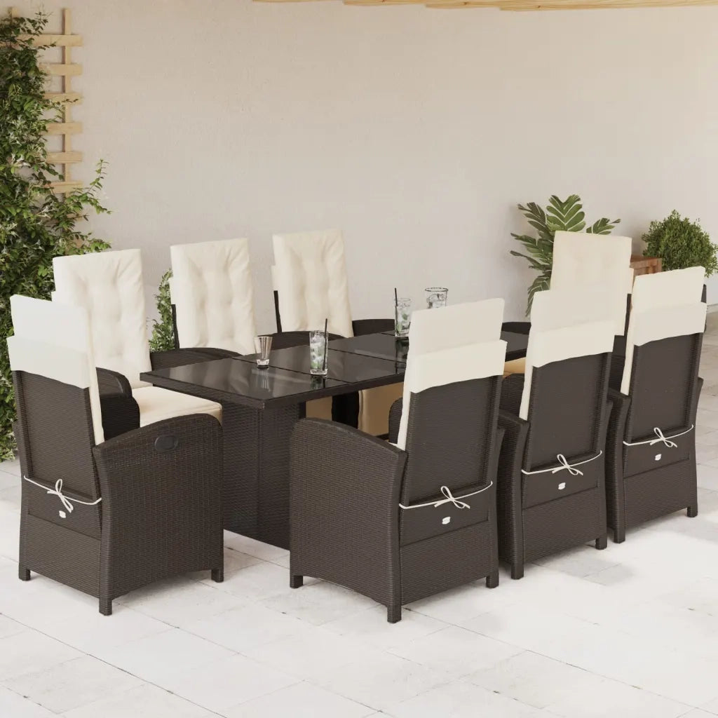 Set da Pranzo da Giardino 9pz con Cuscini Marrone in Polyrattan 3212491