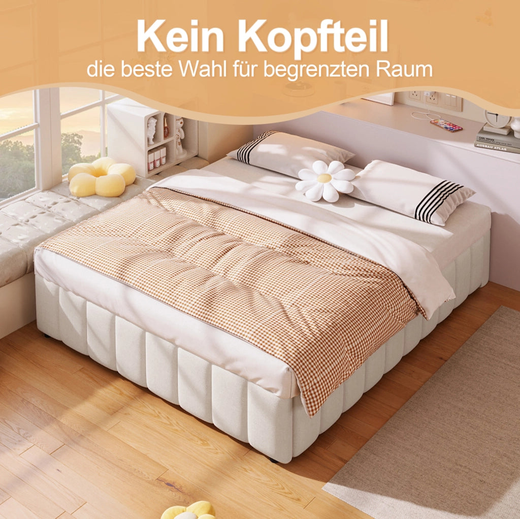 Letto imbottito contenitore 140x200 cm beige senza testiera