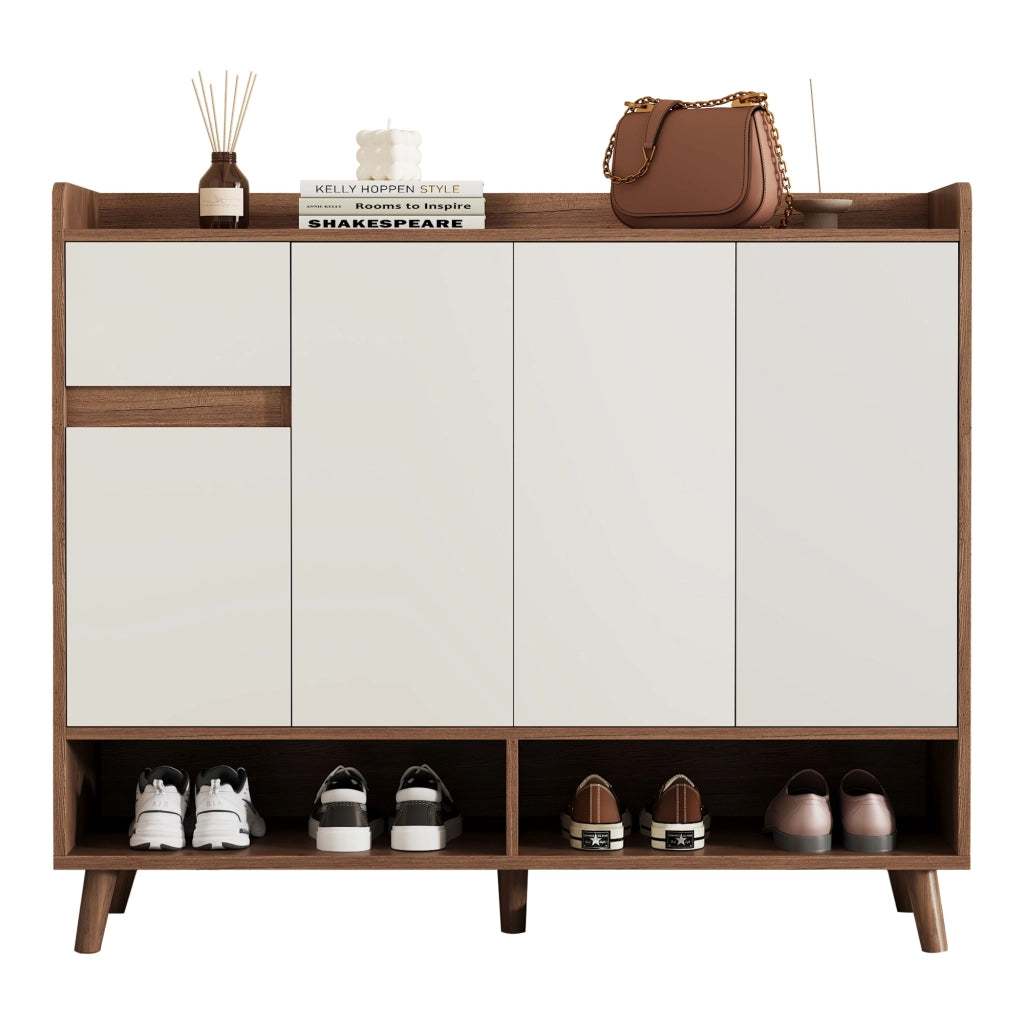 Mobile Ingresso Multiuso con 4 Ante e Cassetti ¨C MINIMAL ¨C Bianco/Naturale 120x35x99