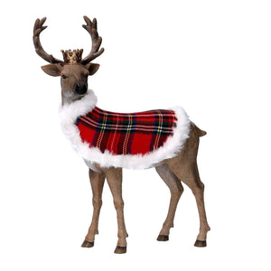 Renna resina con mantello scozzese e corona naturale cm 25,8x12,1xh34,8