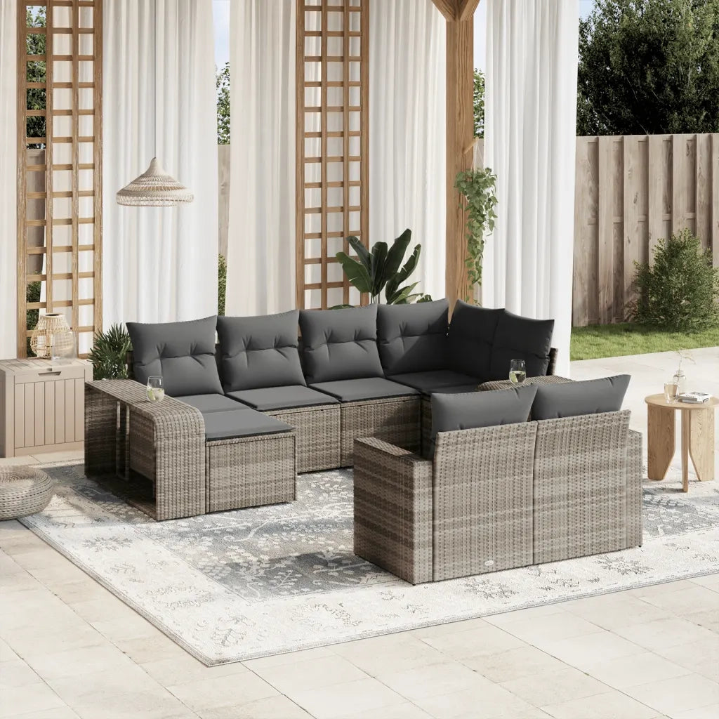 Set Divano Giardino 10 pz con Cuscini Grigio Chiaro Polyrattan