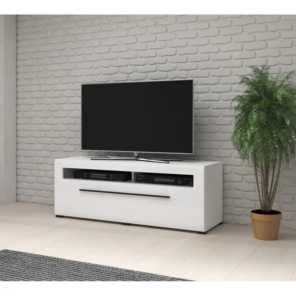 Mobile TV 140cm collezione BREDA. Colori bianco opaco e bianco lucido. Stile design.