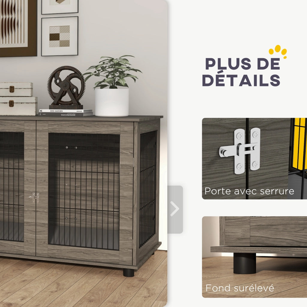 Tavolo per cani con gabbia ¨C zephmum ¨C grigio 100x60x73.5 cm