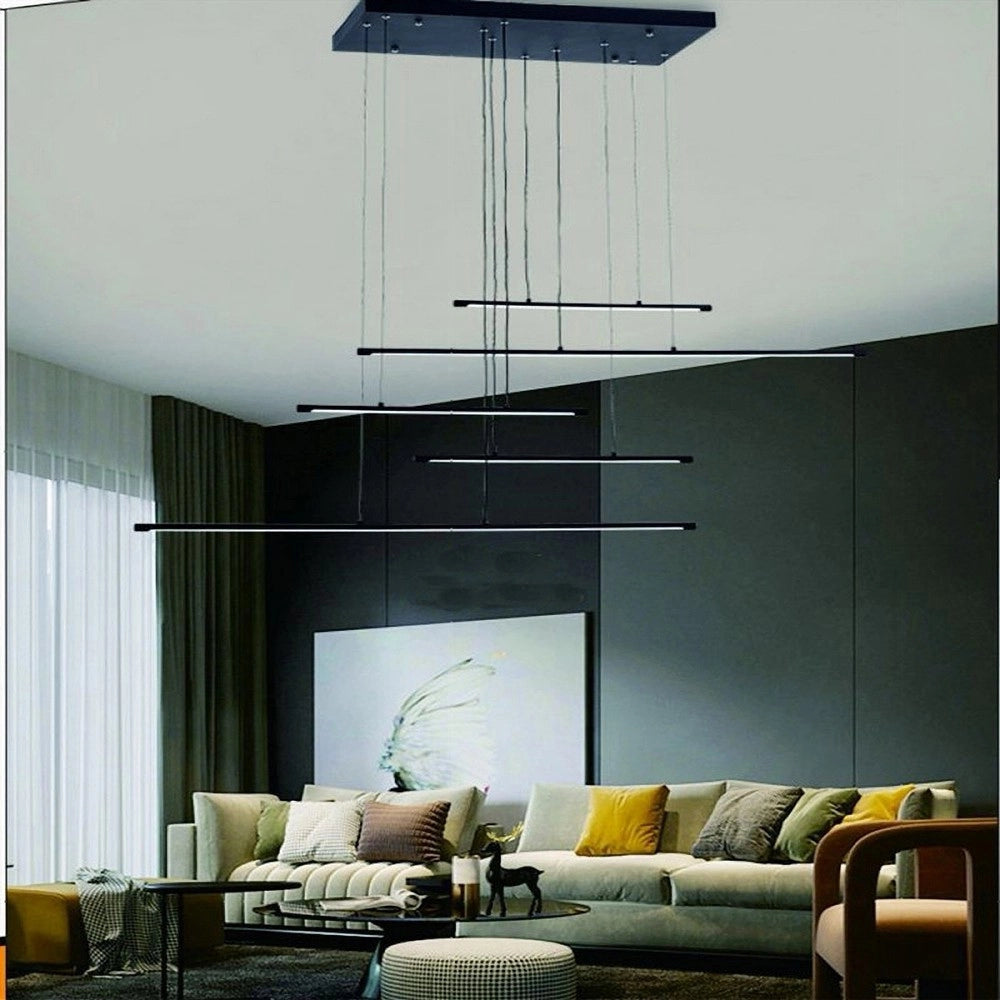 Trade Shop - Lampadario A Sospensione 38w A Led Design Minimal 3 Colorazione Di Luce Lp-43-3c - Nero