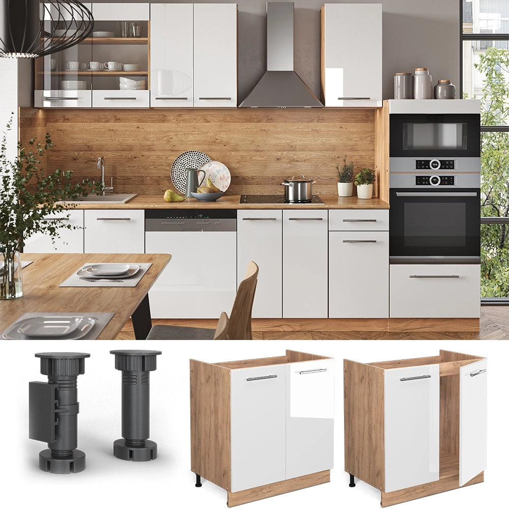 Mobile lavello cucina Fame-Line Bianco lucido/Rovere dorato 80 cm senza piano di lavoro Vicco