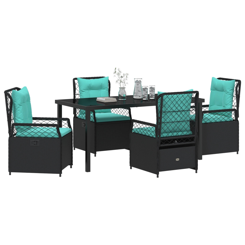 Set da Pranzo da Giardino 5 Pezzi Nero Rattan Polimerico