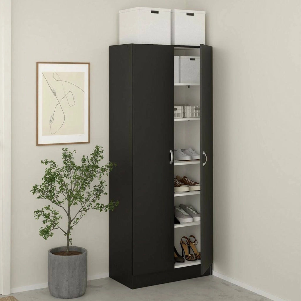 Scarpiera Erinni, Mobile portascarpe, Armadio da ingresso multiuso, Mobiletto per calzature, 69x35 h170 cm, Nero