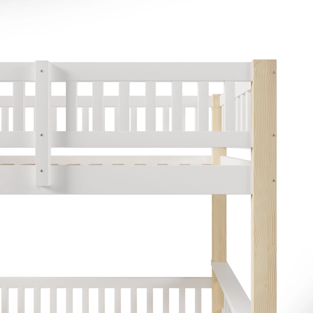 LETTO A CASTELLO 90x200+140x200 cm in legno bianco e naturale, senza materasso