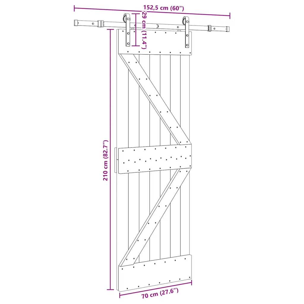 Porta scorrevole NARVIK Naturale e Nero 70 x 210 cm (152,5 cm) 3445203