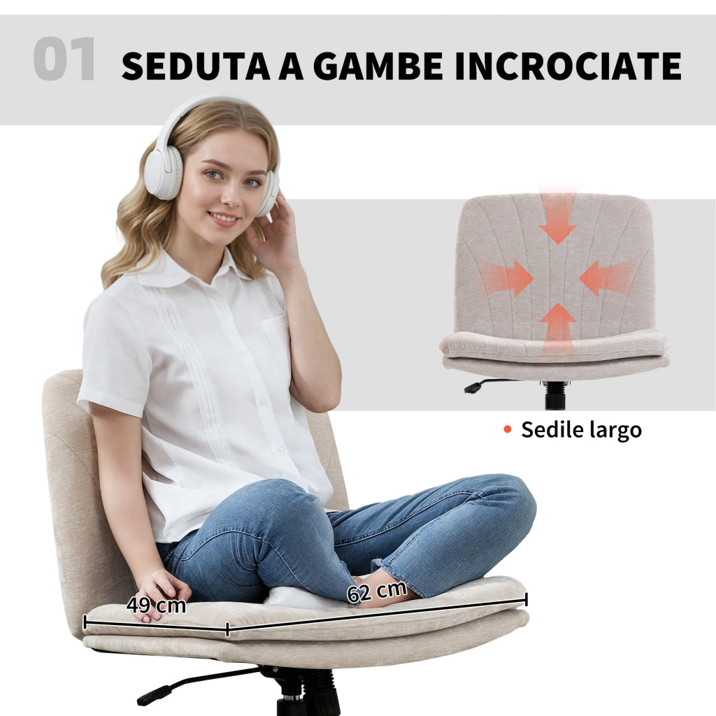 Sedia da Ufficio Regolabile in Tessuto Chenille ¨C zephmum ¨C Beige 62x67x83-93 cm