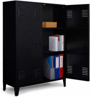 IDMarket - Armadio basso a 2 ante in metallo nero, design industriale ESTER