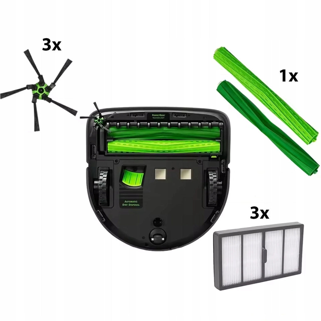 Set di Ricambio per iRobot Roomba S9 S9+ – 2 Spazzole in Gomma, 3 Filtri HEPA, 3 Spazzole Laterali