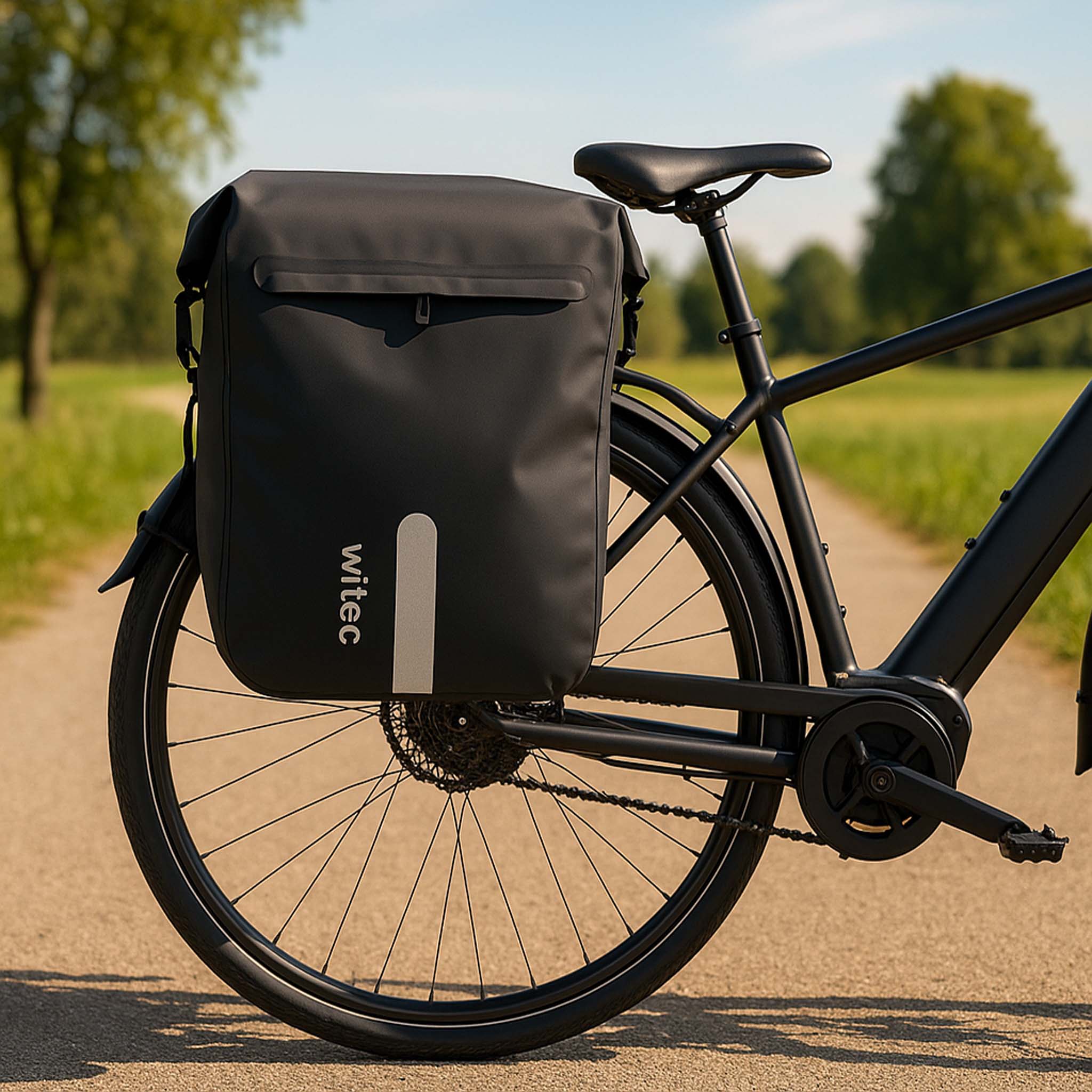 Doppel Gepäckträgertasche 37 x 16 x 51 cm, Fahrradtasche Gepäckträger 46 l Stauraum, wasserresistente Fahrrad Tasche, Gepäcktasche mit seitlichen Taschen