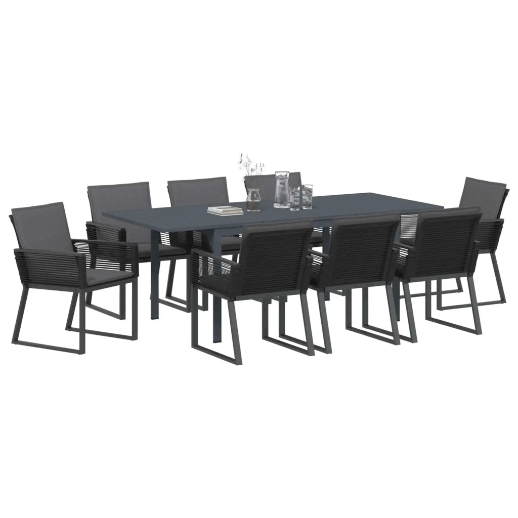 Set da Pranzo per Giardino 9 pcs Nero polyrattan