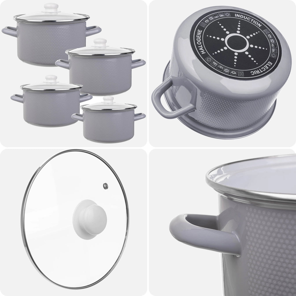 Set di pentole smaltate KADAX da 8 pezzi per piani cottura a induzione e gas, in acciaio inox, con coperchi.