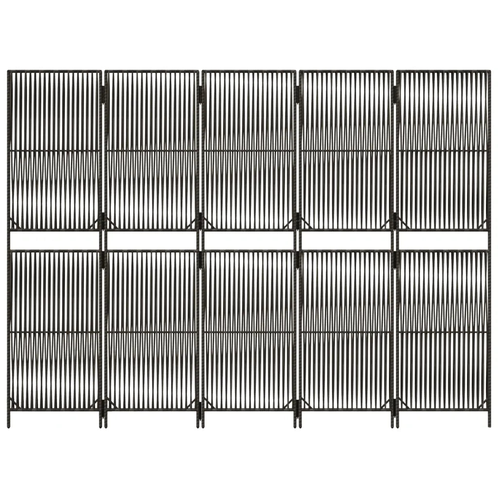 Divisorio per Ambienti | Divider per stanze | Paravento a 5 Pannelli Grigio in Polyrattan