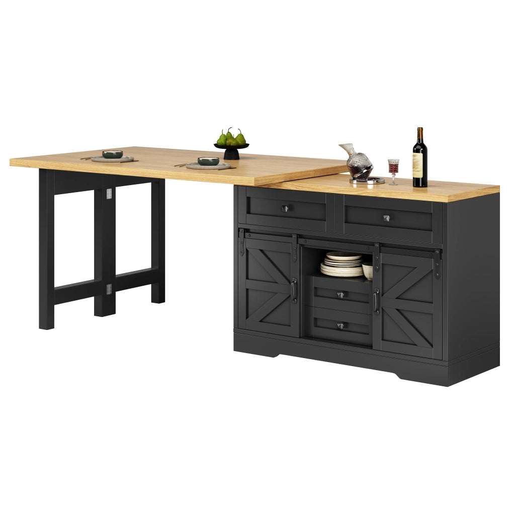 Tavolo da pranzo multifunzione con mobile laterale; ante scorrevoli; pannelli girevoli a 360°; nero; 120 × 40 × 72 cm