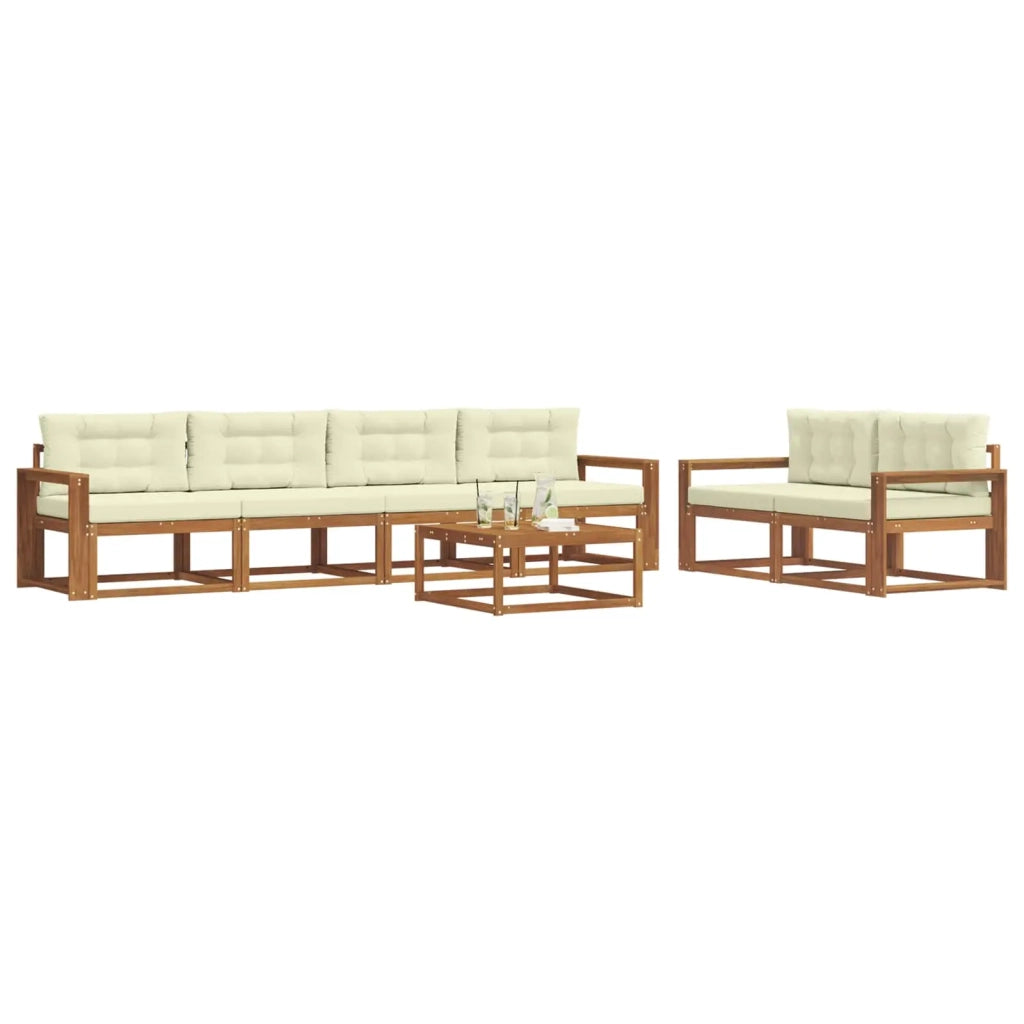 Set di divani da esterno con cuscino 7 pcs Naturale e Crema