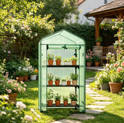 Serra da giardino 70x50x130 cm verde in PE con ruote e 3 ripiani